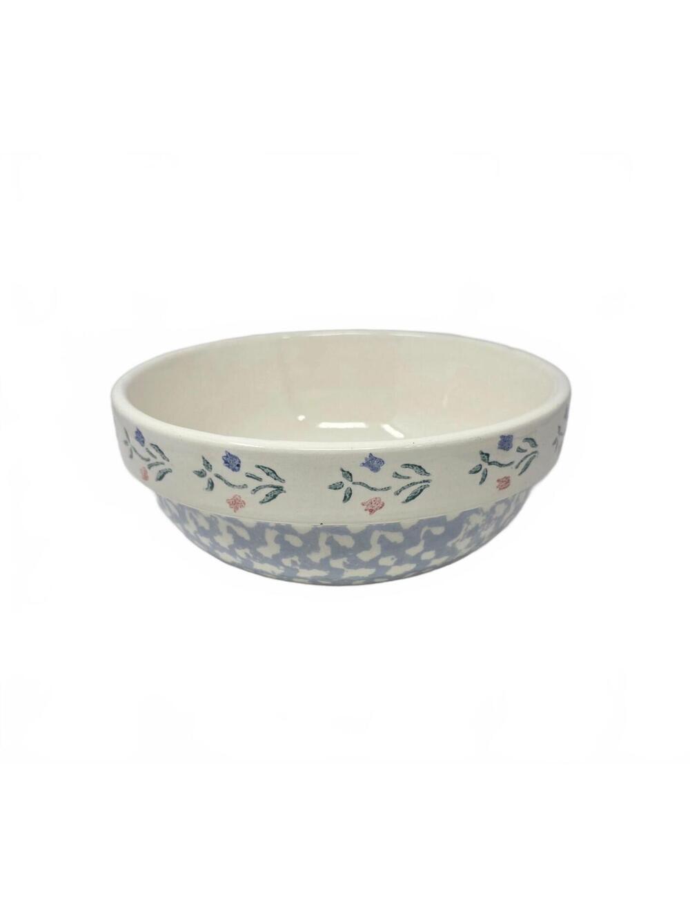 Vintage Crock Shop Santa Ana Blue Spongeware Floral Mixing Bowl 10 Inch